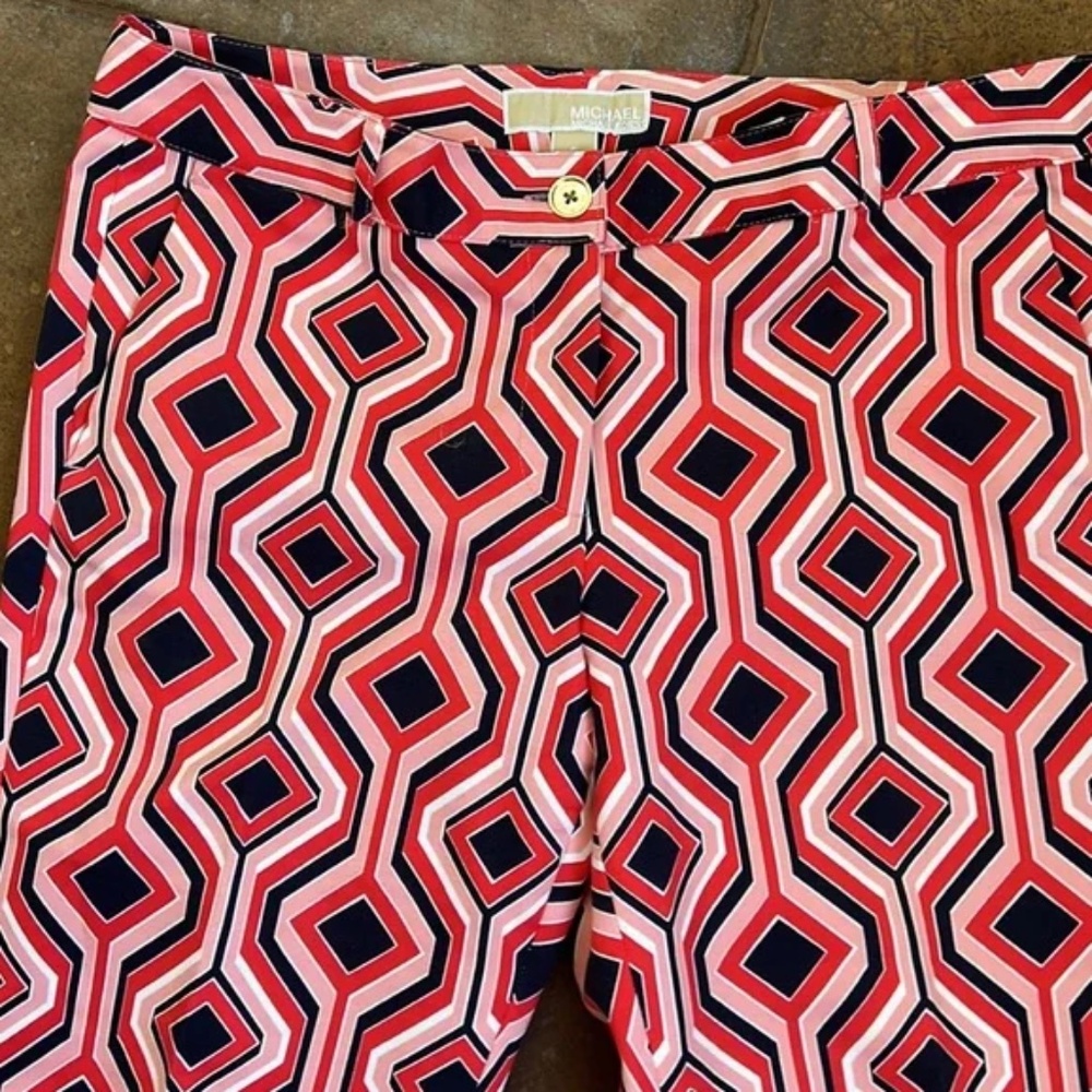 Michael Kors Coral Navy Geometric Pattern Casual Pants Size 6